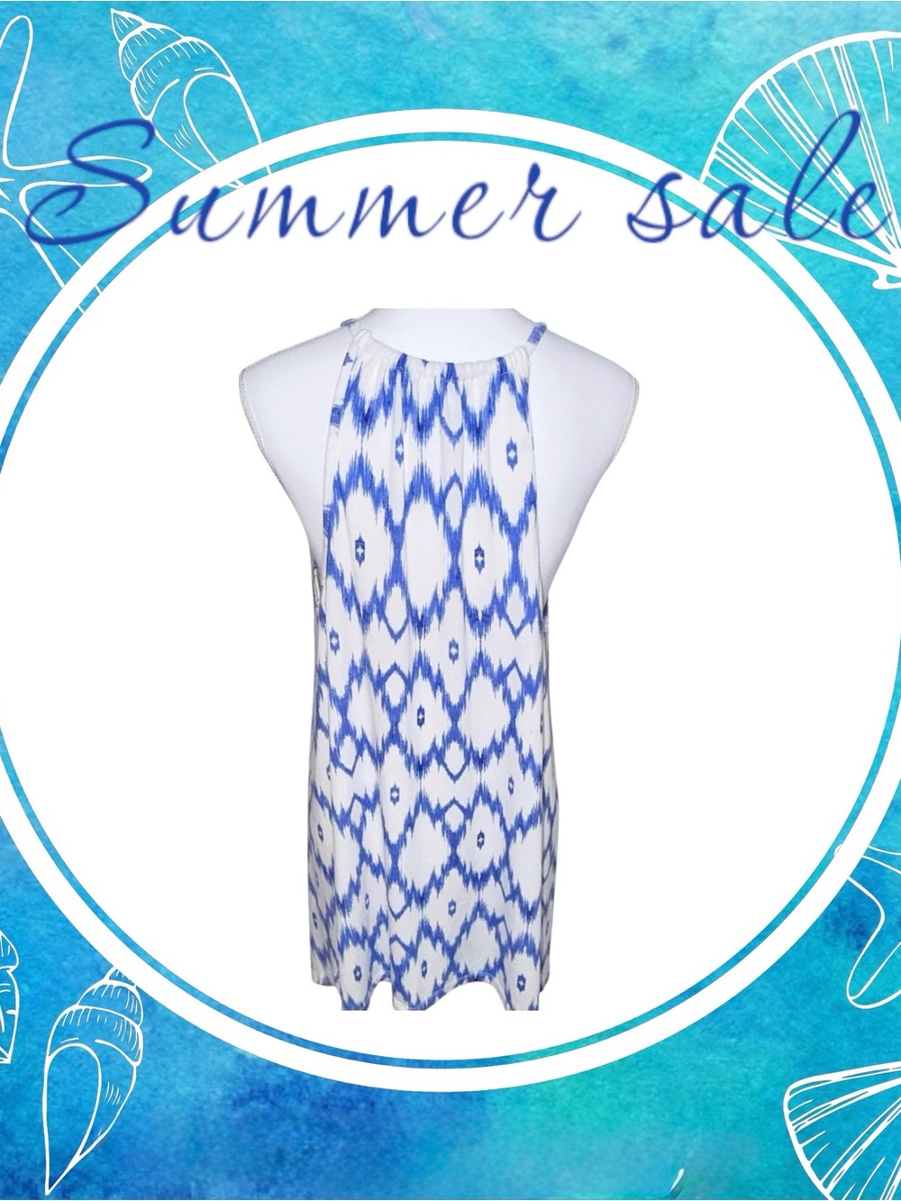 Torrid Blue & White Ikat Print Spaghetti Strap tunic, Supersoft Collection